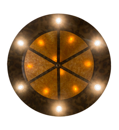 Meyda Lighting Deer at Dusk 58" 14-Light Dark Burnished Antique Copper Pendant Inverted Pendant With Amber Mica Shade Glass
