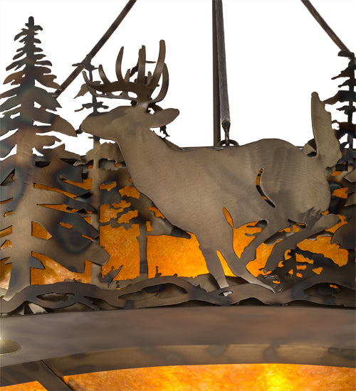 Meyda Lighting Deer at Dusk 58" 14-Light Dark Burnished Antique Copper Pendant Inverted Pendant With Amber Mica Shade Glass