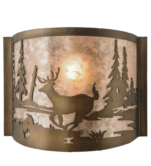 Meyda Lighting Deer at Lake 11" Antique Copper Wall Sconce With Silver Mica Shade Glass