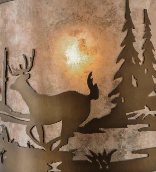 Meyda Lighting Deer at Lake 11" Antique Copper Wall Sconce With Silver Mica Shade Glass