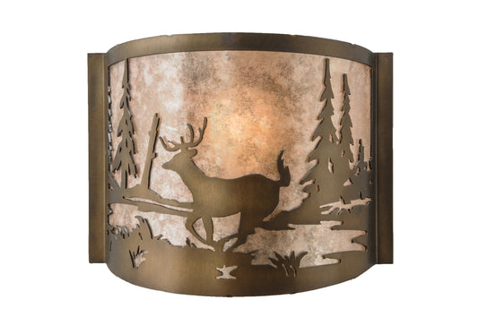 Meyda Lighting Deer at Lake 11" Antique Copper Wall Sconce With Silver Mica Shade Glass