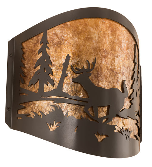 Meyda Lighting Deer at Lake 12" 2-Light Timeless Bronze Wall Sconce With Amber Mica Shade Glass