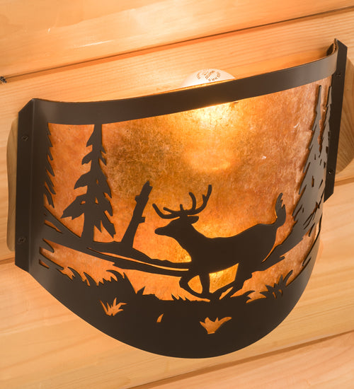 Meyda Lighting Deer at Lake 12" 2-Light Timeless Bronze Wall Sconce With Amber Mica Shade Glass