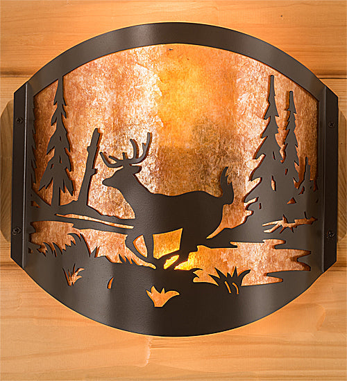 Meyda Lighting Deer at Lake 12" 2-Light Timeless Bronze Wall Sconce With Amber Mica Shade Glass