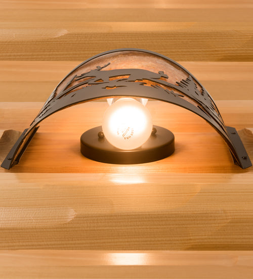 Meyda Lighting Deer at Lake 12" 2-Light Timeless Bronze Wall Sconce With Amber Mica Shade Glass