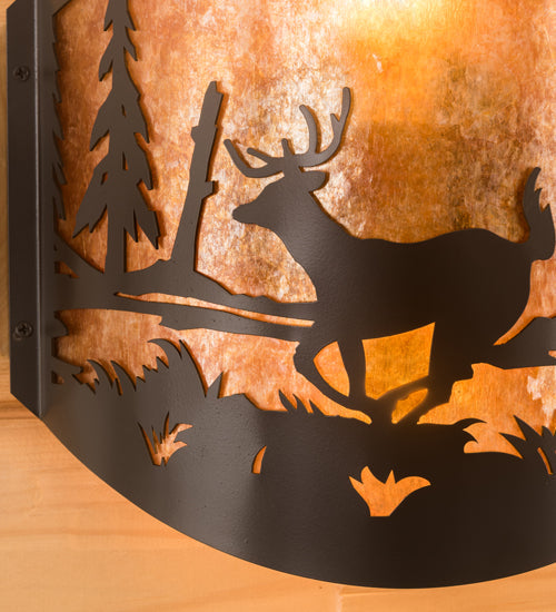 Meyda Lighting Deer at Lake 12" 2-Light Timeless Bronze Wall Sconce With Amber Mica Shade Glass
