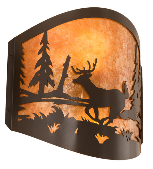 Meyda Lighting Deer at Lake 12" 2-Light Timeless Bronze Wall Sconce With Amber Mica Shade Glass