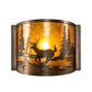 Meyda Lighting Deer at Lake 12" Antique Copper Wall Sconce With Amber Mica Shade Glass