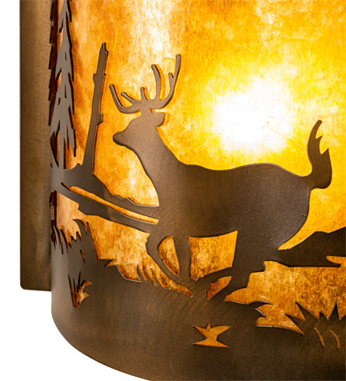 Meyda Lighting Deer at Lake 12" Antique Copper Wall Sconce With Amber Mica Shade Glass