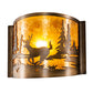 Meyda Lighting Deer at Lake 12" Antique Copper Wall Sconce With Amber Mica Shade Glass