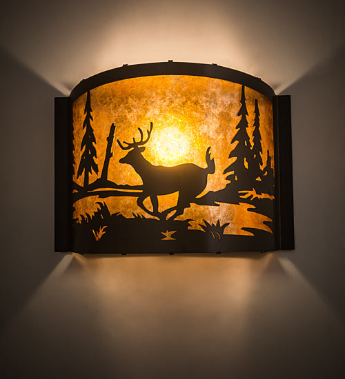 Meyda Lighting Deer at Lake 12" Timeless Bronze Wall Sconce With Amber Mica Shade Glass