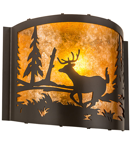 Meyda Lighting Deer at Lake 12" Timeless Bronze Wall Sconce With Amber Mica Shade Glass