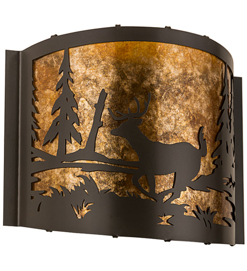 Meyda Lighting Deer at Lake 12" Timeless Bronze Wall Sconce With Amber Mica Shade Glass