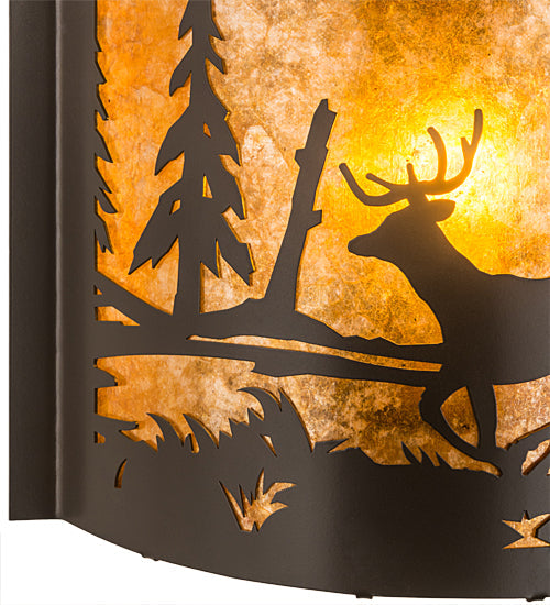 Meyda Lighting Deer at Lake 12" Timeless Bronze Wall Sconce With Amber Mica Shade Glass