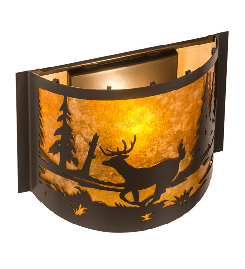 Meyda Lighting Deer at Lake 12" Timeless Bronze Wall Sconce With Amber Mica Shade Glass