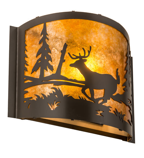 Meyda Lighting Deer at Lake 12" Timeless Bronze Wall Sconce With Amber Mica Shade Glass