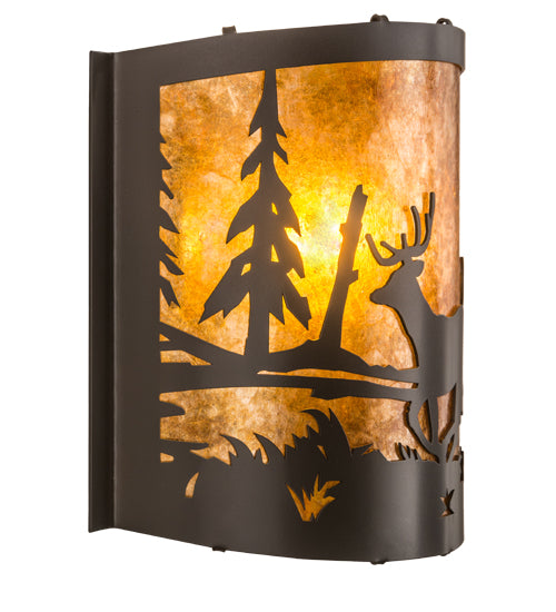 Meyda Lighting Deer at Lake 12" Timeless Bronze Wall Sconce With Amber Mica Shade Glass