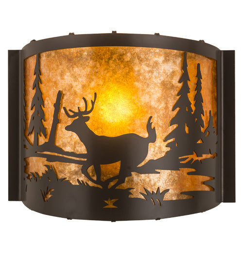 Meyda Lighting Deer at Lake 12" Timeless Bronze Wall Sconce With Amber Mica Shade Glass