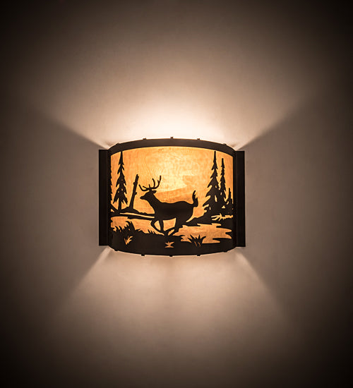 Meyda Lighting Deer at Lake 12" Timeless Bronze Wall Sconce With Honey Art Shade