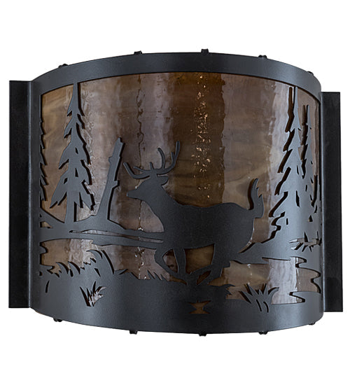 Meyda Lighting Deer at Lake 12" Timeless Bronze Wall Sconce With Honey Art Shade