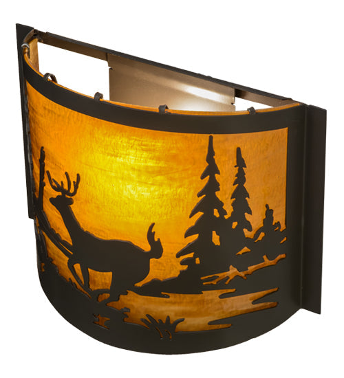Meyda Lighting Deer at Lake 12" Timeless Bronze Wall Sconce With Honey Art Shade