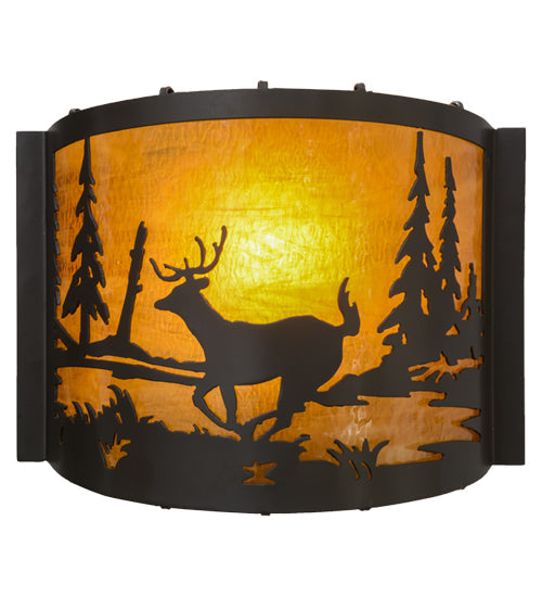 Meyda Lighting Deer at Lake 12" Timeless Bronze Wall Sconce With Honey Art Shade