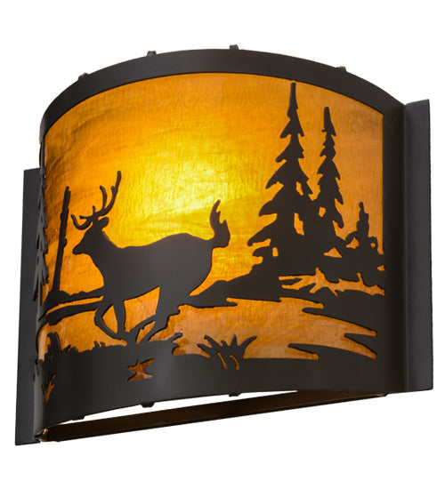 Meyda Lighting Deer at Lake 12" Timeless Bronze Wall Sconce With Honey Art Shade