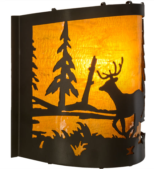 Meyda Lighting Deer at Lake 12" Timeless Bronze Wall Sconce With Honey Art Shade
