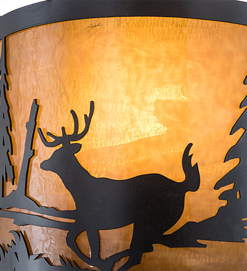 Meyda Lighting Deer at Lake 12" Timeless Bronze Wall Sconce With Honey Art Shade