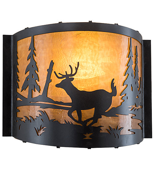 Meyda Lighting Deer at Lake 12" Timeless Bronze Wall Sconce With Honey Art Shade