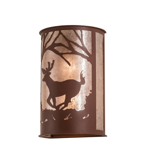 Meyda Lighting Deer at Lake 13" 2-Light Rust Wall Sconce With Silver Mica Shade Glass