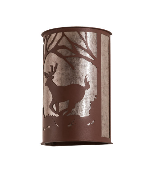 Meyda Lighting Deer at Lake 13" 2-Light Rust Wall Sconce With Silver Mica Shade Glass