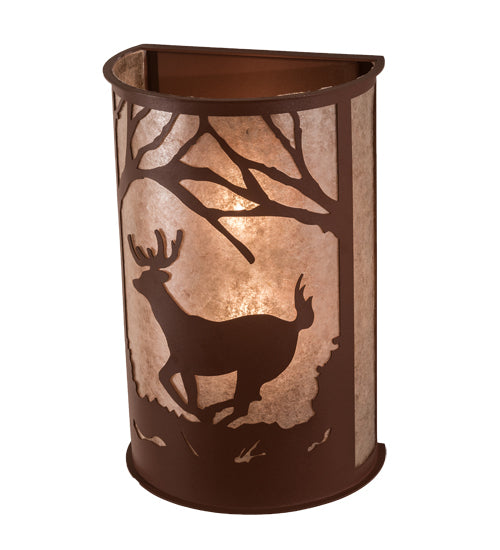 Meyda Lighting Deer at Lake 13" 2-Light Rust Wall Sconce With Silver Mica Shade Glass