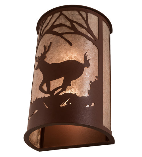 Meyda Lighting Deer at Lake 13" 2-Light Rust Wall Sconce With Silver Mica Shade Glass
