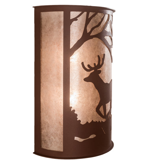 Meyda Lighting Deer at Lake 13" 2-Light Rust Wall Sconce With Silver Mica Shade Glass