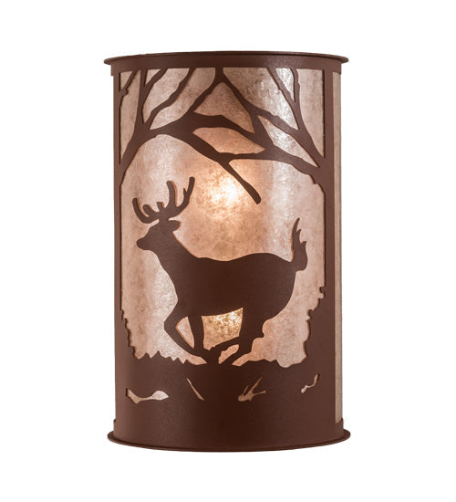 Meyda Lighting Deer at Lake 13" 2-Light Rust Wall Sconce With Silver Mica Shade Glass