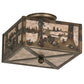 Meyda Lighting Deer at Lake 15" 2-Light Burnished Antique Copper Flush Mount Light With Silver Mica Shade Glass
