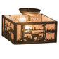 Meyda Lighting Deer at Lake 15" 2-Light Burnished Antique Copper Flush Mount Light With Silver Mica Shade Glass