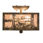 Meyda Lighting Deer at Lake 15" 2-Light Burnished Antique Copper Flush Mount Light With Silver Mica Shade Glass