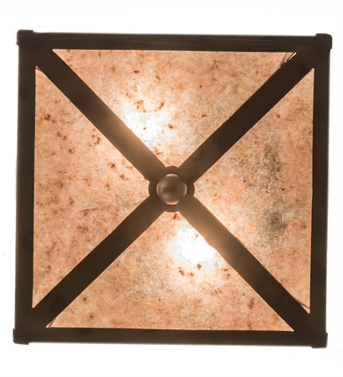 Meyda Lighting Deer at Lake 15" 2-Light Burnished Antique Copper Flush Mount Light With Silver Mica Shade Glass