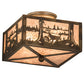 Meyda Lighting Deer at Lake 15" 2-Light Burnished Antique Copper Flush Mount Light With Silver Mica Shade Glass