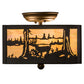 Meyda Lighting Deer at Lake 15" 2-Light Oil Rubbed Bronze Flush Mount Light With Beige Iridescent Shade Glass
