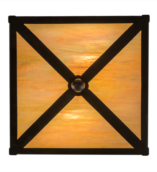 Meyda Lighting Deer at Lake 15" 2-Light Oil Rubbed Bronze Flush Mount Light With Beige Iridescent Shade Glass