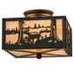 Meyda Lighting Deer at Lake 15" 2-Light Oil Rubbed Bronze Flush Mount Light With Beige Iridescent Shade Glass