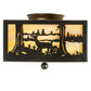 Meyda Lighting Deer at Lake 15" 2-Light Textured Black Flush Mount Light With Beige Iridescent Shade Glass