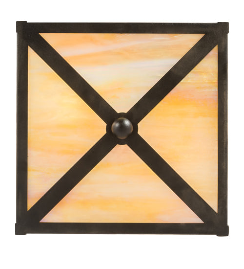 Meyda Lighting Deer at Lake 15" 2-Light Textured Black Flush Mount Light With Beige Iridescent Shade Glass