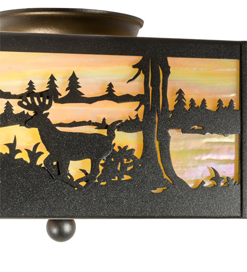Meyda Lighting Deer at Lake 15" 2-Light Textured Black Flush Mount Light With Beige Iridescent Shade Glass