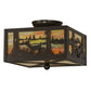 Meyda Lighting Deer at Lake 15" 2-Light Timeless Bronze Flush Mount Light With Beige Iridescent Shade Glass