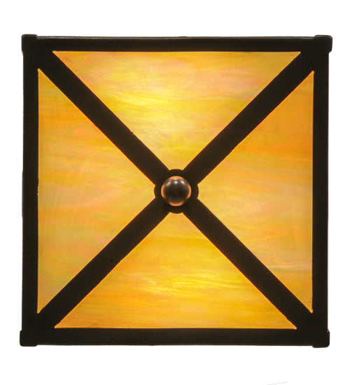 Meyda Lighting Deer at Lake 15" 2-Light Timeless Bronze Flush Mount Light With Beige Iridescent Shade Glass