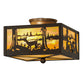 Meyda Lighting Deer at Lake 15" 2-Light Timeless Bronze Flush Mount Light With Beige Iridescent Shade Glass